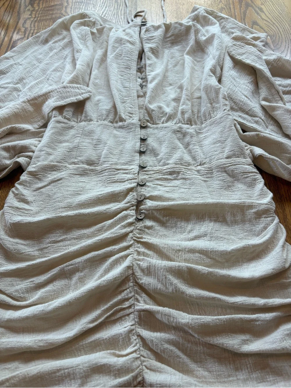 Free People The Only One Mini Dress Cream Gauze Beachy Long Sleeve Tie Waist S